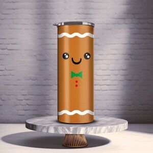 Gingerbread man Tumbler. 20 oz skinny tumbler holiday themed cup. Insulated stee